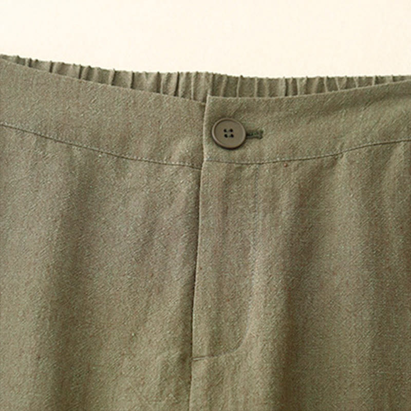 Pantalones casuales lisos de mujer con cintura elástica y pernera ancha, con bolsillos , Buddha Stones. - image 2