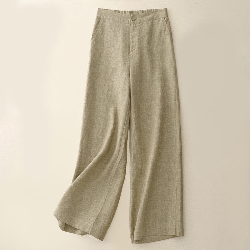 Pantalones casuales lisos de mujer con cintura elástica y pernera ancha, con bolsillos , Buddha Stones. - Trigo - US8-10，UK/AU12-14，EU40-42 (2XL) - image 5