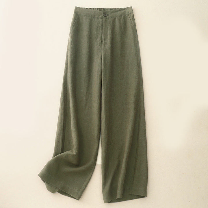 Pantalones casuales lisos de mujer con cintura elástica y pernera ancha, con bolsillos , Buddha Stones. - Aceituna - US8-10，UK/AU12-14，EU40-42 (2XL) - image 1