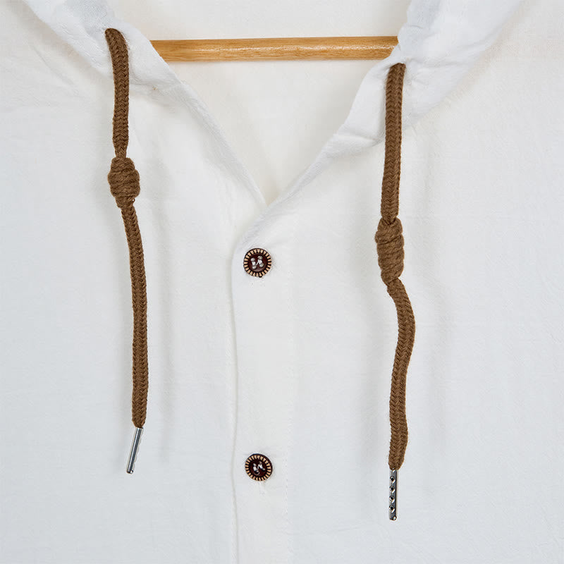 Camisa de hombre de manga larga con capucha, cordón ajustable y botones, color liso, con estampado de Buddha Stones. - image 7