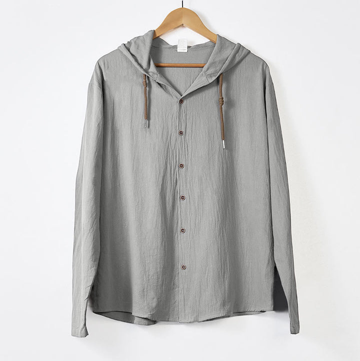 Camisa de hombre de manga larga con capucha, cordón ajustable y botones, color liso, con estampado de Buddha Stones. - Gris oscuro - US/UK/AU44，EU54 (3XL) - image 10