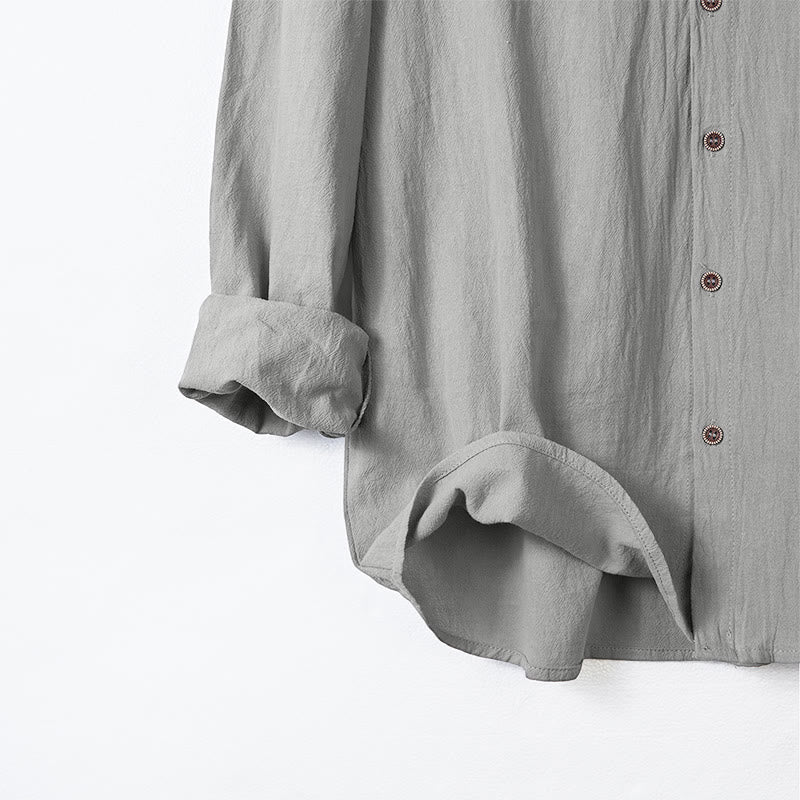 Camisa de hombre de manga larga con capucha, cordón ajustable y botones, color liso, con estampado de Buddha Stones. - image 11