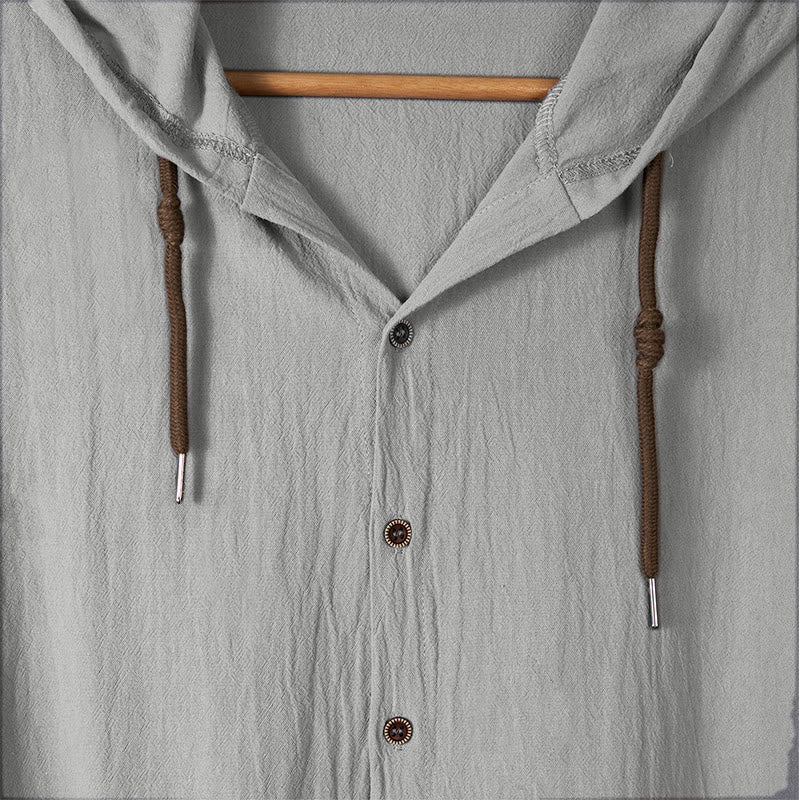 Camisa de hombre de manga larga con capucha, cordón ajustable y botones, color liso, con estampado de Buddha Stones. - image 12