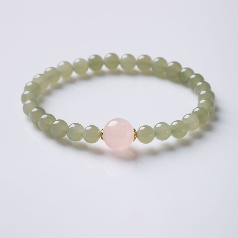 Buddha Stones Pulsera de estilo chino nuevo con cuarzo rosa jade Harmony - image 1