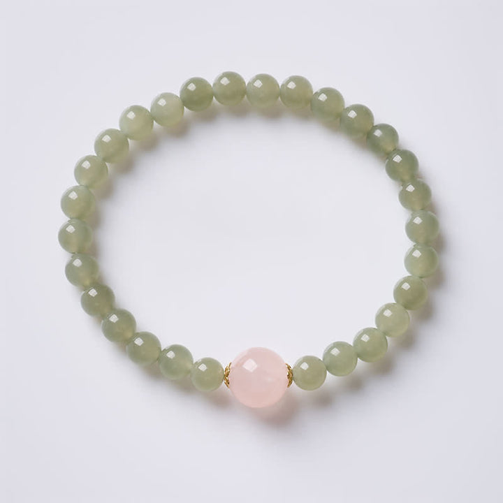 Buddha Stones Pulsera de estilo chino nuevo con cuarzo rosa jade Harmony - Jade Rose Quartz (Circunferencia de la muñeca: 5,5–5,9 pulgadas/14–15 cm) - image 0