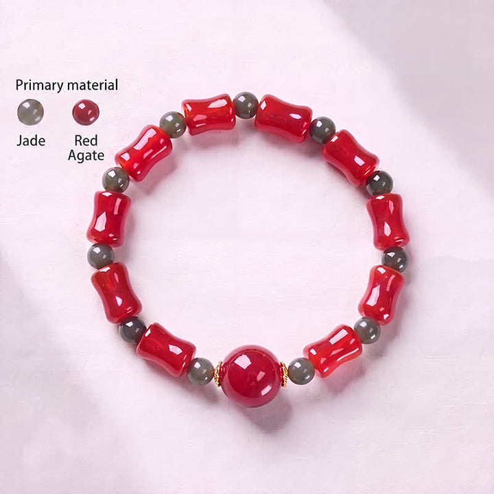 Buddha Stones Nueva pulsera china de ágata roja con diseño de bambú para el crecimiento - image 2