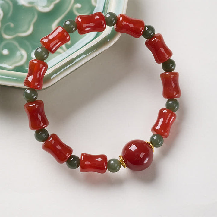 Buddha Stones Nueva pulsera china de ágata roja con diseño de bambú para el crecimiento - image 1