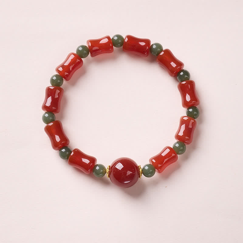 Buddha Stones Nueva pulsera china de ágata roja con diseño de bambú para el crecimiento - Diseño de bambú (circunferencia de la muñeca: 14-16 cm) - image 0