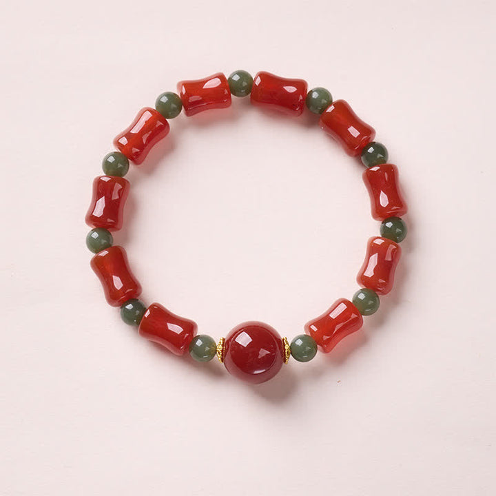 Buddha Stones Nueva pulsera china de ágata roja con diseño de bambú para el crecimiento - Diseño de bambú (circunferencia de la muñeca: 14-16 cm) - image 0