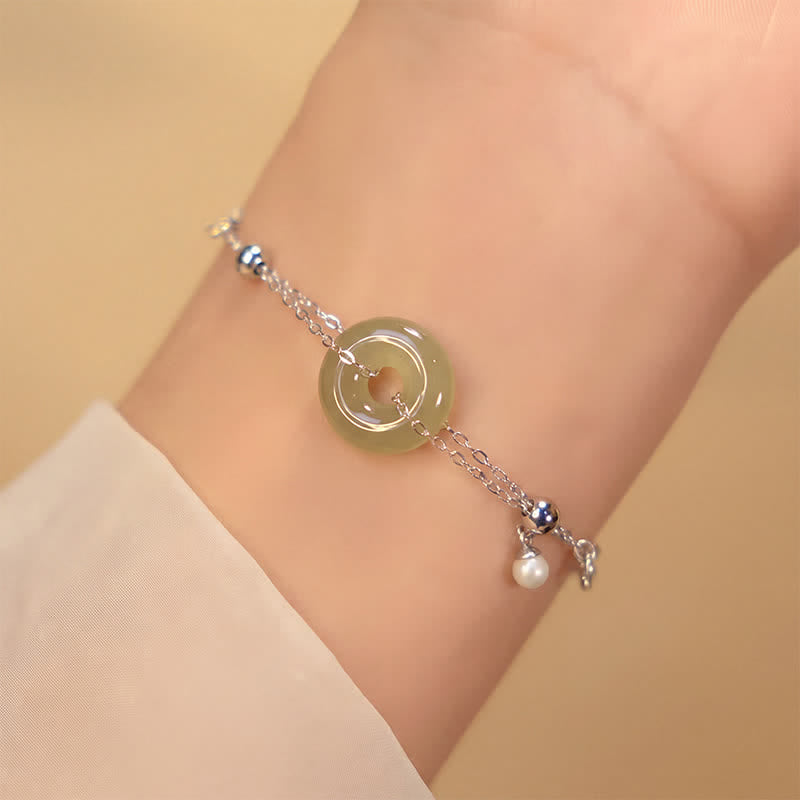 Buddha Stones Hebilla de la paz de jade Hetian, pulsera de plata de ley 925, pulsera de la suerte - Hebilla de la paz (circunferencia de la muñeca: 16-19 cm) - image 0