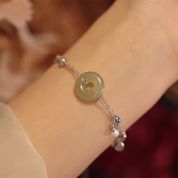 Buddha Stones Hebilla de la paz de jade Hetian, pulsera de plata de ley 925, pulsera de la suerte - image 2