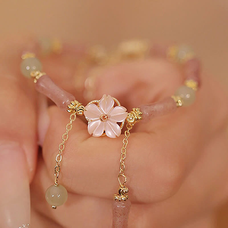 Buddha Stones Pulsera romántica de jade Hetian con cuarzo fresa y bambú - image 14