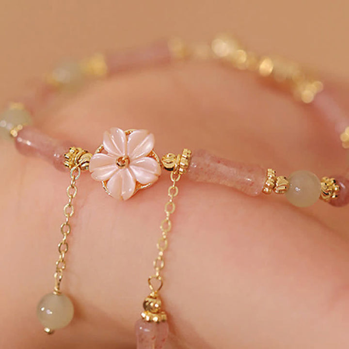 Buddha Stones Pulsera romántica de jade Hetian con cuarzo fresa y bambú - image 12