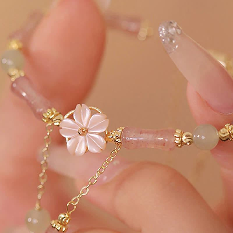 Buddha Stones Pulsera romántica de jade Hetian con cuarzo fresa y bambú - image 13