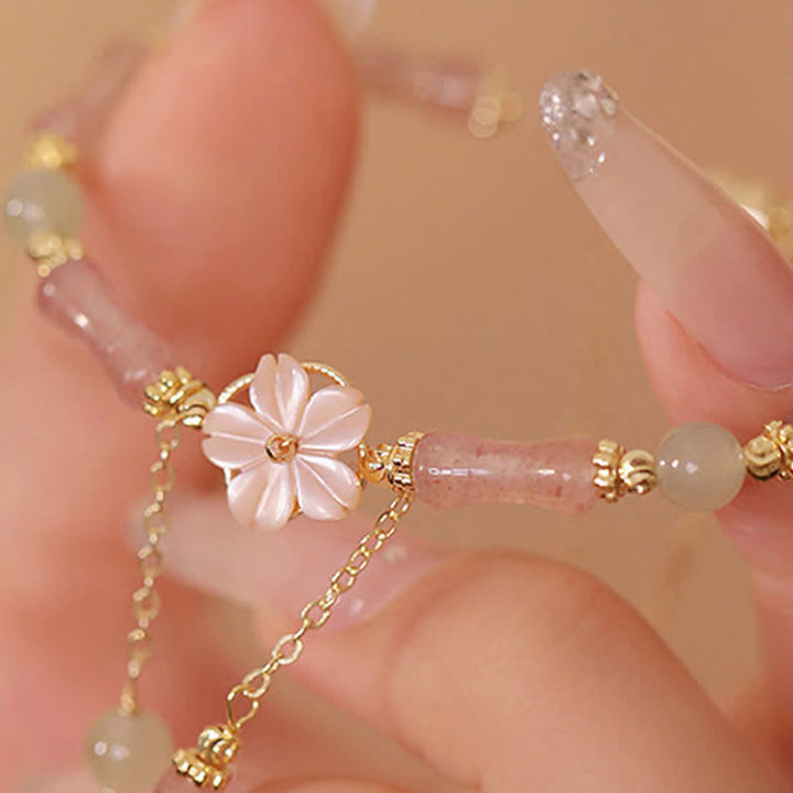 Buddha Stones Pulsera romántica de jade Hetian con cuarzo fresa y bambú - image 13