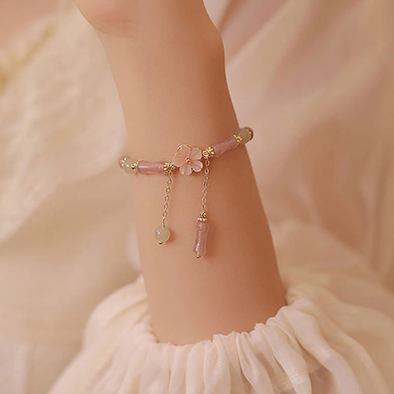 Buddha Stones Pulsera romántica de jade Hetian con cuarzo fresa y bambú - image 11