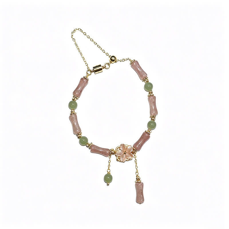 Buddha Stones Pulsera romántica de jade Hetian con cuarzo fresa y bambú - image 15