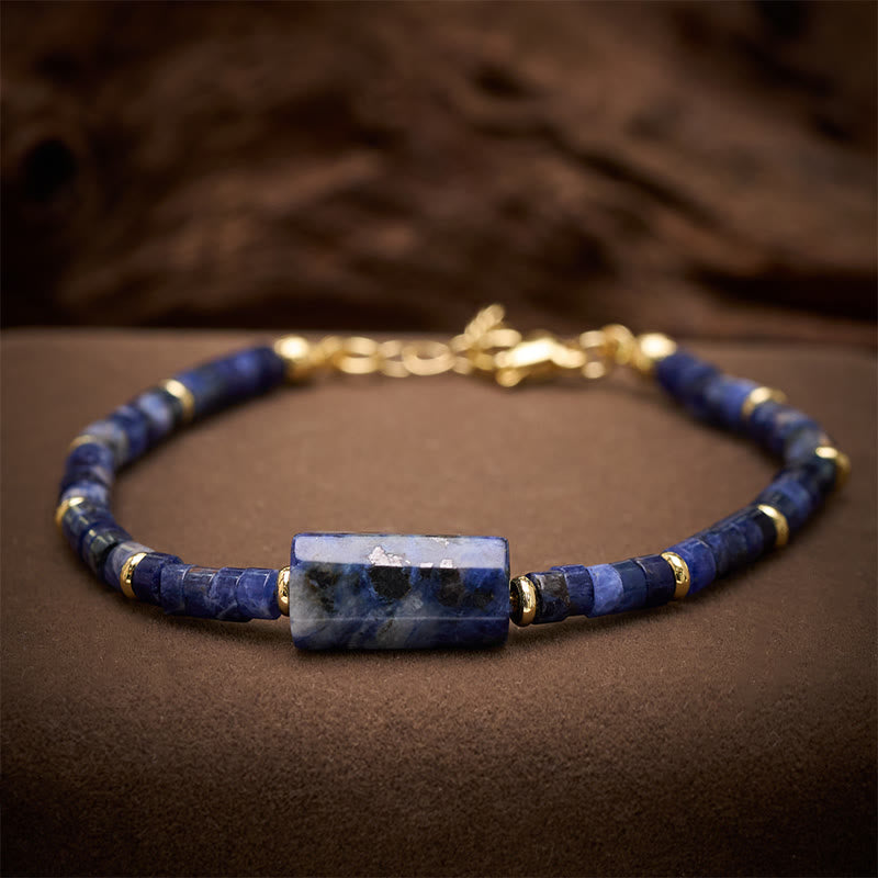 Buddha Stones Pulsera con detalles de cilindro facetado de amatista, amazonita, cuarzo fresa y sodalita. - Sodalita (circunferencia de la muñeca: 5,9–7,1 pulgadas / 15–18 cm) - image 12