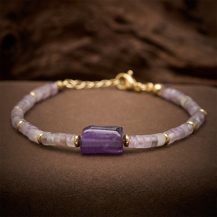 Buddha Stones Pulsera con detalles de cilindro facetado de amatista, amazonita, cuarzo fresa y sodalita. - Amatista (Circunferencia de la muñeca: 5,9–7,1 pulgadas / 15–18 cm) - image 0
