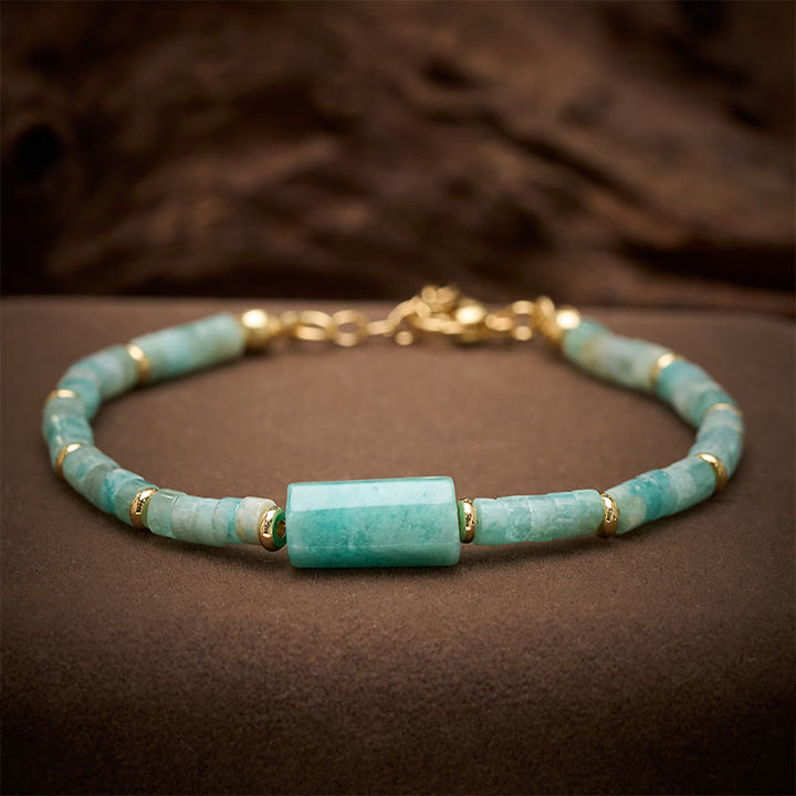 Buddha Stones Pulsera con detalles de cilindro facetado de amatista, amazonita, cuarzo fresa y sodalita. - Amazonita (Circunferencia de la muñeca: 5,9–7,1 pulgadas / 15–18 cm) - image 4
