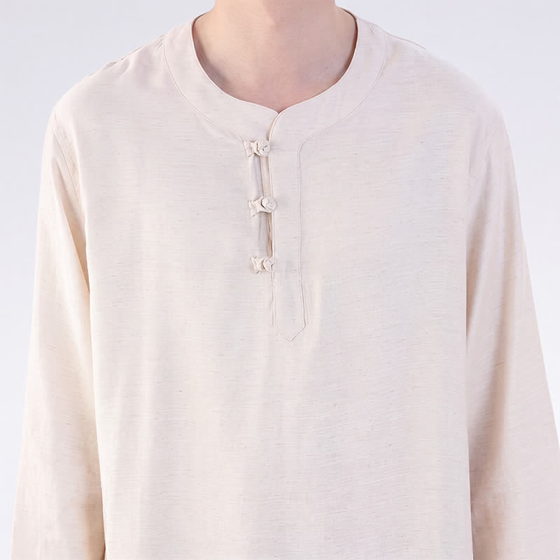 Buddha Stones Camisa de manga hasta el codo estilo Tang con botones de rana, color liso, ideal para primavera y verano. También disponible como prenda de meditación para hombre con bolsillo. - image 7