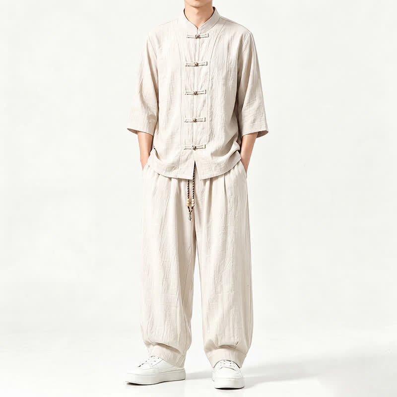 Buddha Stones Camisa de manga tres cuartos estilo Tang para hombre, ideal para meditación, con botones y estampado de rana. - Blanco antiguo - US/UK/AU46, EU56 (5XL) - image 19