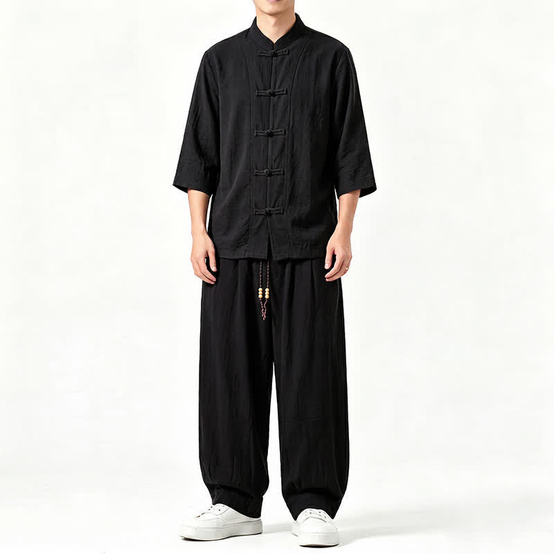 Buddha Stones Camisa de manga tres cuartos estilo Tang para hombre, ideal para meditación, con botones y estampado de rana. - Negro - US/UK/AU46, EU56 (5XL) - image 10