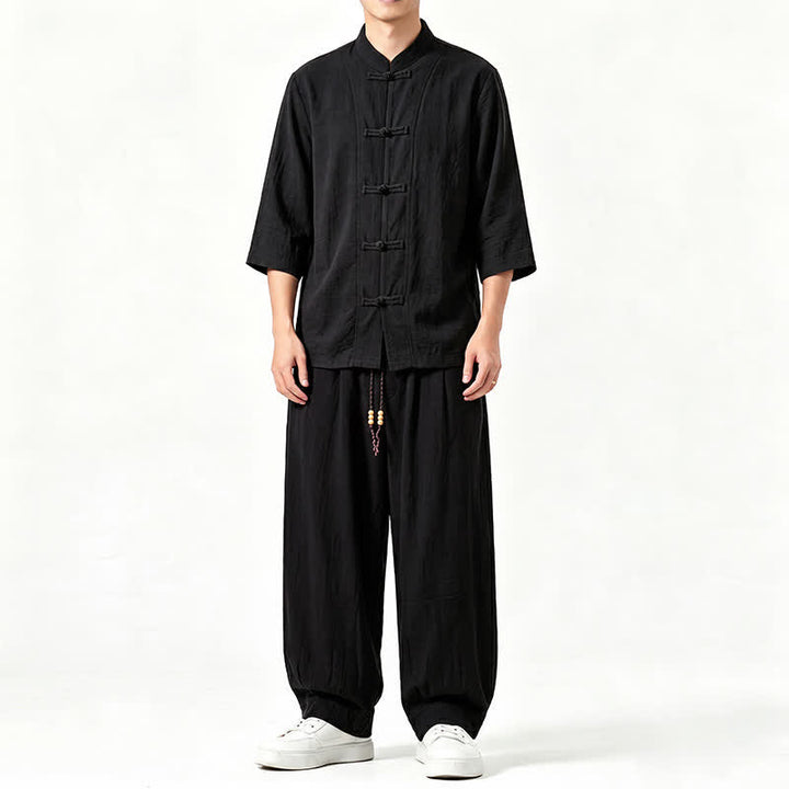 Buddha Stones Camisa de manga tres cuartos estilo Tang para hombre, ideal para meditación, con botones y estampado de rana. - Negro - US/UK/AU46, EU56 (5XL) - image 10