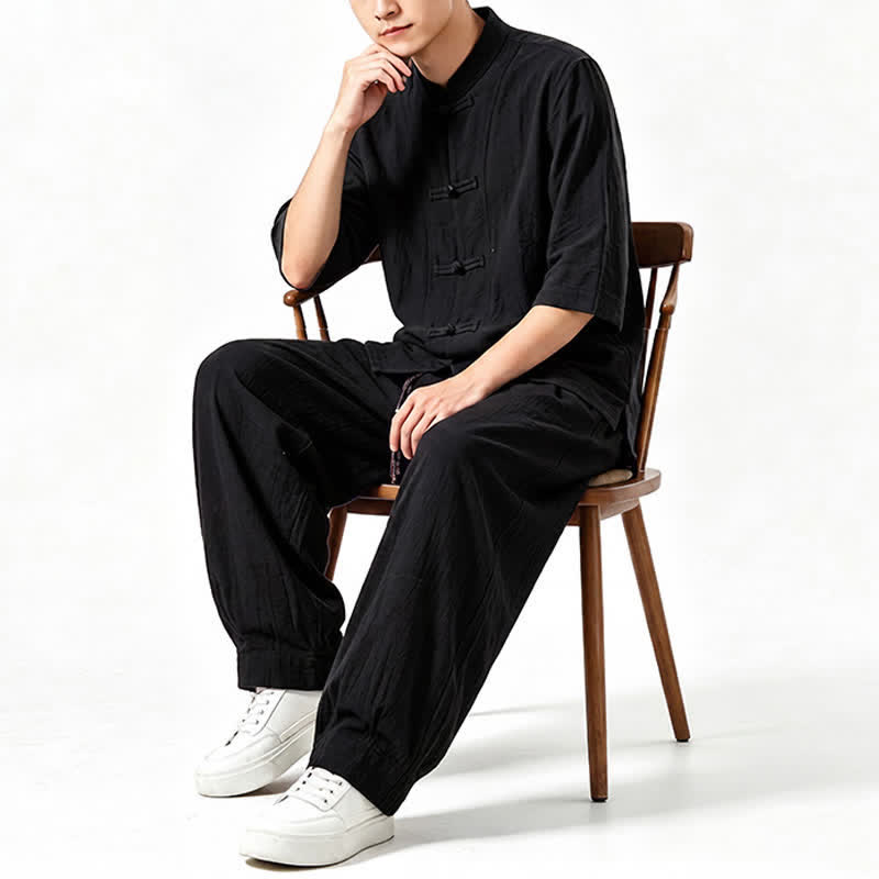 Buddha Stones Camisa de manga tres cuartos estilo Tang para hombre, ideal para meditación, con botones y estampado de rana. - image 14