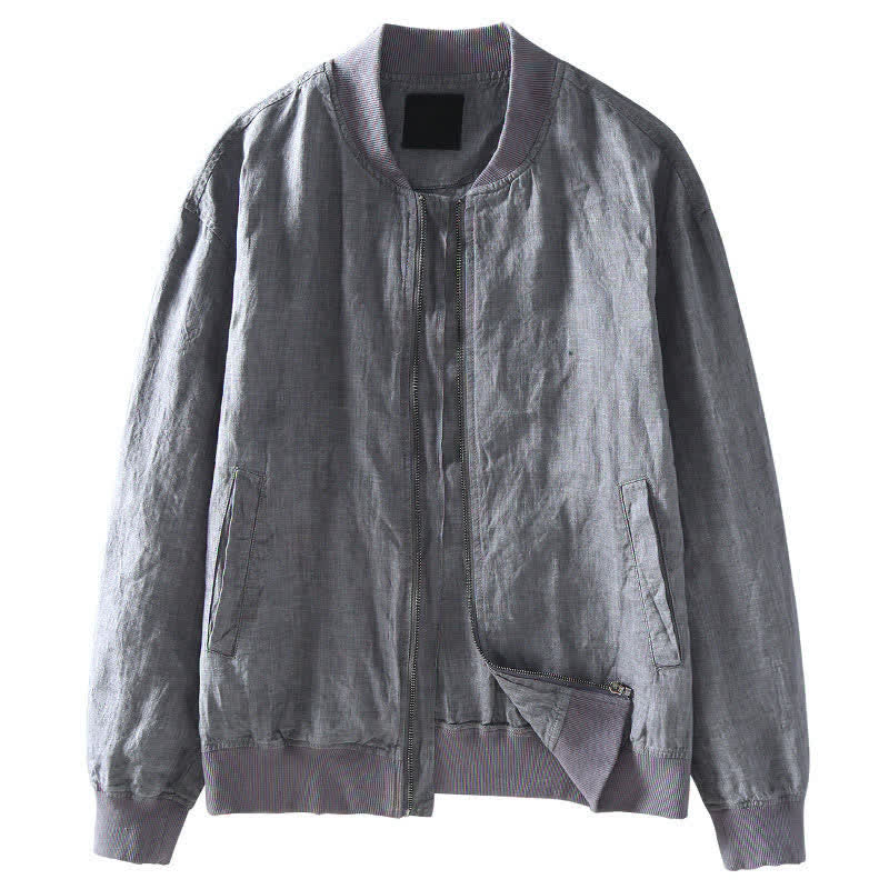 Buddha Stones Chaqueta de lino para hombre, estilo casual minimalista, con cremallera y bolsillos, ideal para primavera. - image 3