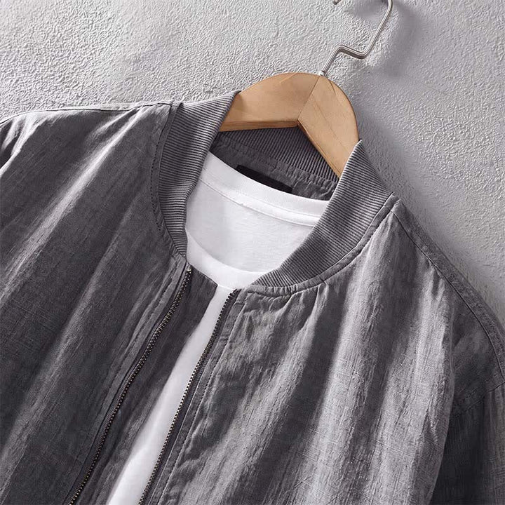 Buddha Stones Chaqueta de lino para hombre, estilo casual minimalista, con cremallera y bolsillos, ideal para primavera. - image 4