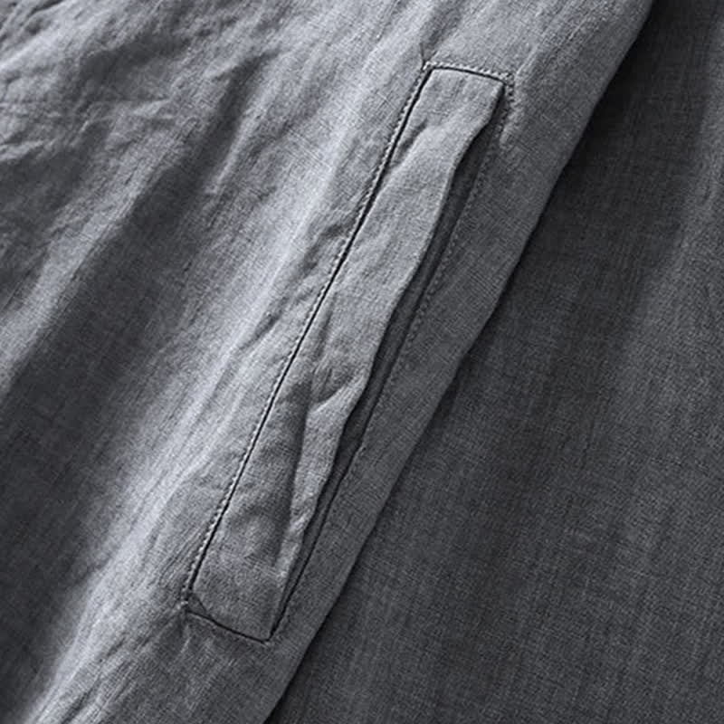 Buddha Stones Chaqueta de lino para hombre, estilo casual minimalista, con cremallera y bolsillos, ideal para primavera. - image 5