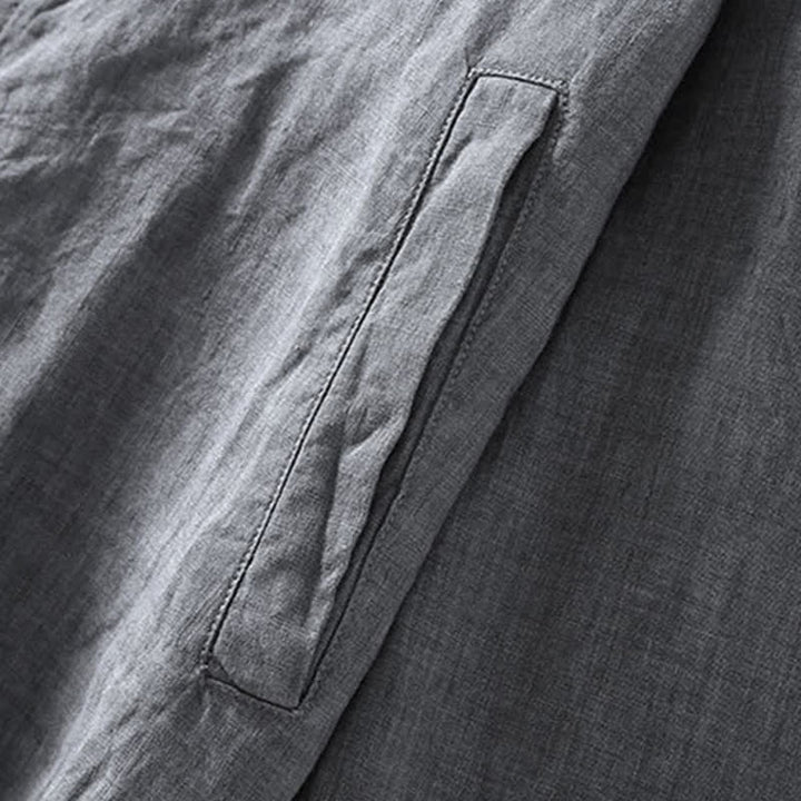 Buddha Stones Chaqueta de lino para hombre, estilo casual minimalista, con cremallera y bolsillos, ideal para primavera. - image 5