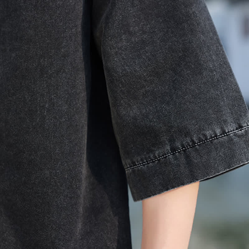Buddha Stones Chaqueta de hombre de algodón liso con botones de rana, estilo vintage de primavera y manga hasta el codo. - image 12