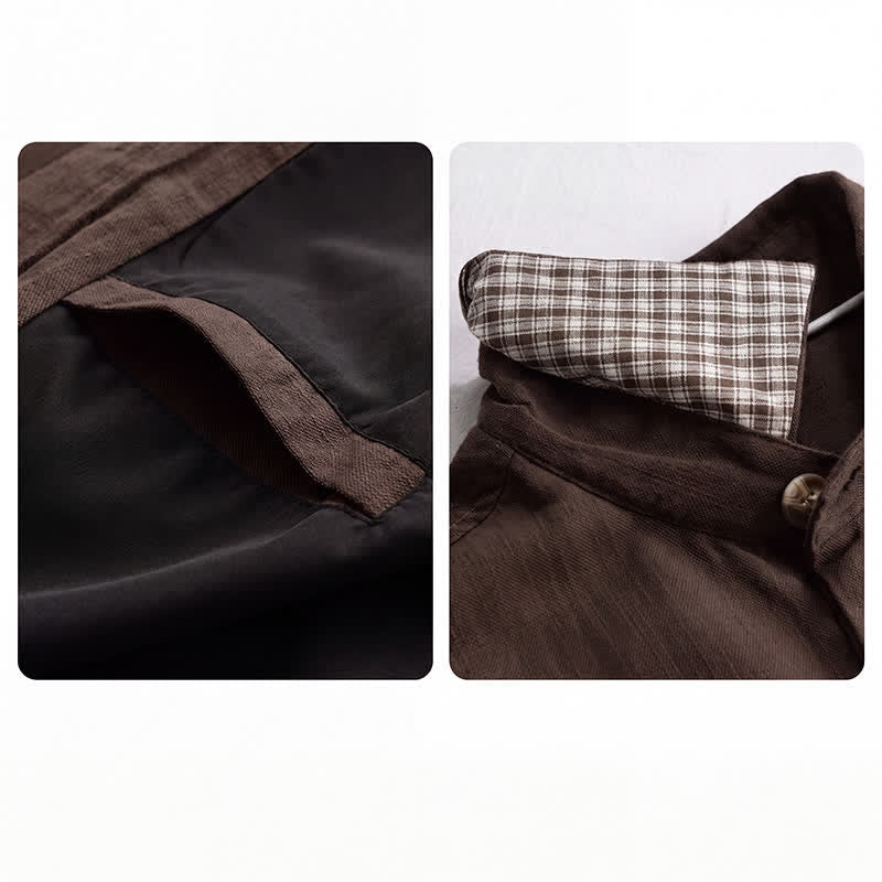 Buddha Stones Chaqueta de lino lisa para hombre, estilo vintage, con botones y bolsillos, ideal para otoño. - image 5