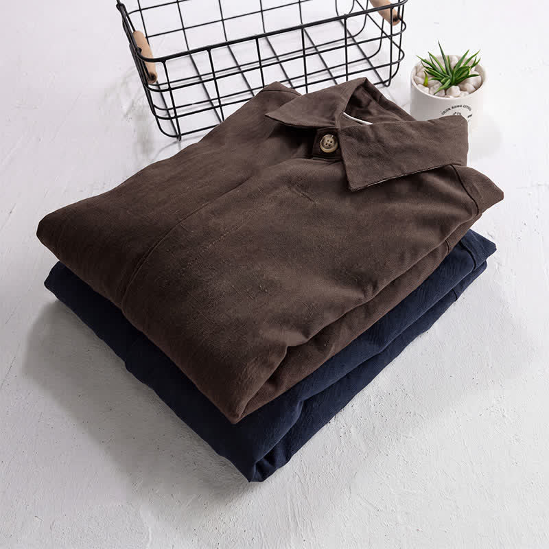 Buddha Stones Chaqueta de lino lisa para hombre, estilo vintage, con botones y bolsillos, ideal para otoño. - image 17