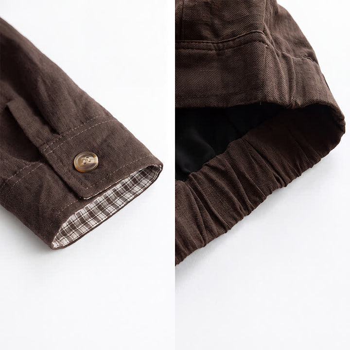 Buddha Stones Chaqueta de lino lisa para hombre, estilo vintage, con botones y bolsillos, ideal para otoño. - image 6
