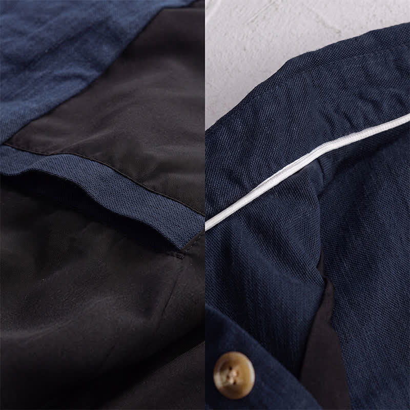 Buddha Stones Chaqueta de lino lisa para hombre, estilo vintage, con botones y bolsillos, ideal para otoño. - image 13