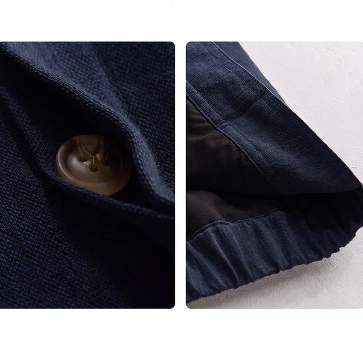 Buddha Stones Chaqueta de lino lisa para hombre, estilo vintage, con botones y bolsillos, ideal para otoño. - image 14