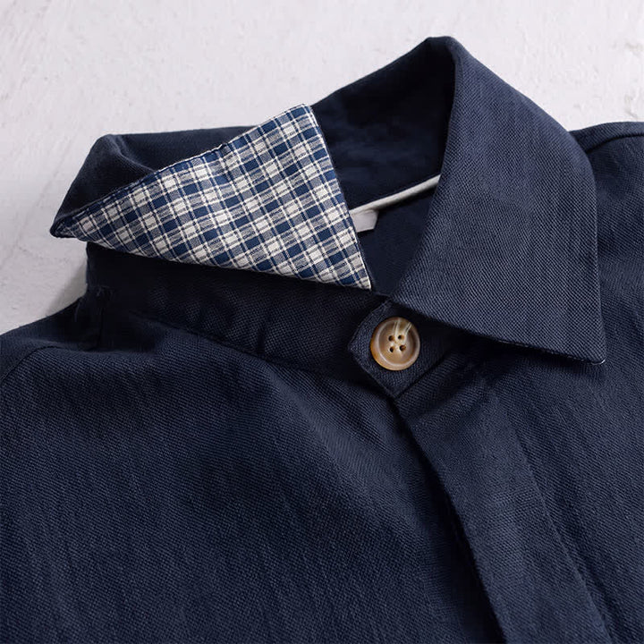 Buddha Stones Chaqueta de lino lisa para hombre, estilo vintage, con botones y bolsillos, ideal para otoño. - image 11