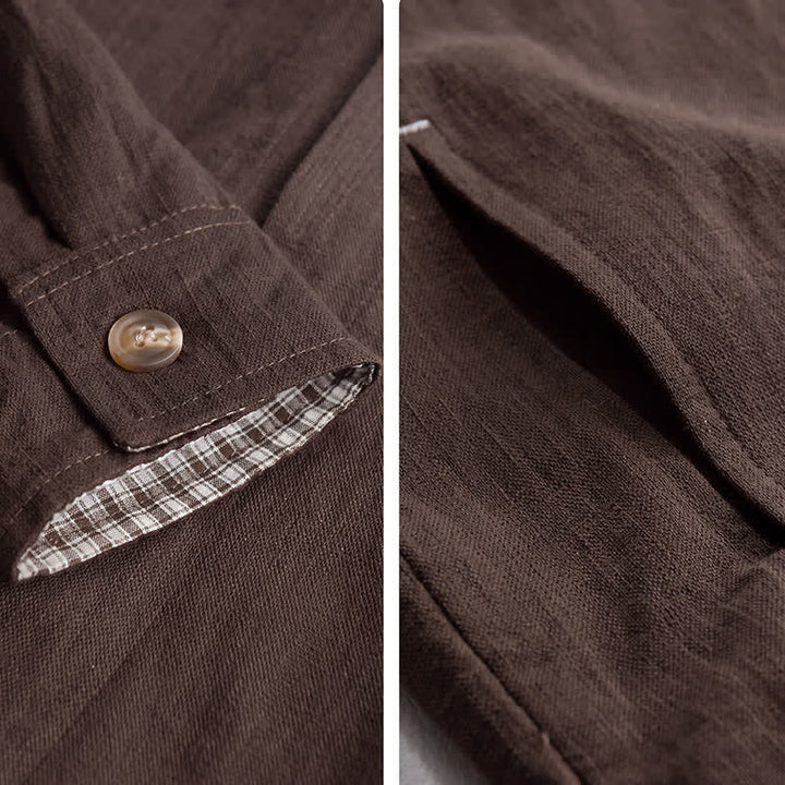 Buddha Stones Chaqueta de lino lisa para hombre, estilo vintage, con botones y bolsillos, ideal para otoño. - image 4