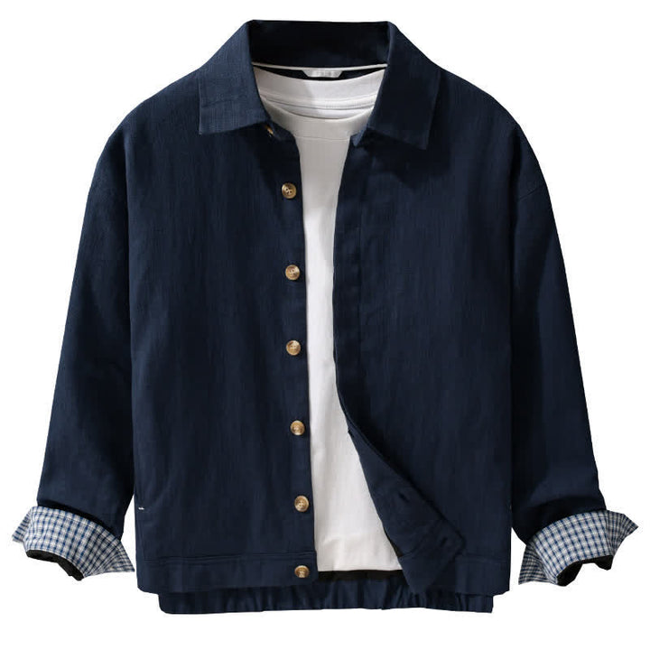 Buddha Stones Chaqueta de lino lisa para hombre, estilo vintage, con botones y bolsillos, ideal para otoño. - image 9
