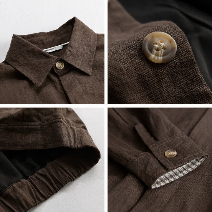 Buddha Stones Chaqueta de lino lisa para hombre, estilo vintage, con botones y bolsillos, ideal para otoño. - image 1