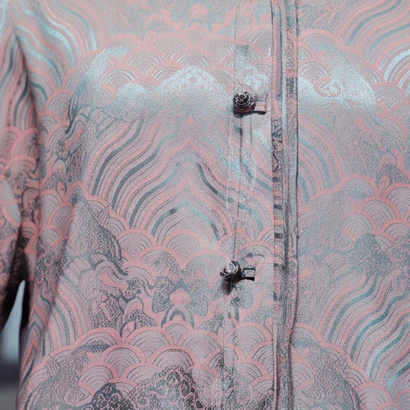 Buddha Stones Camisas de manga larga para hombre estilo Tang vintage de otoño con cuello mandarín y estampado abstracto de ondas. - image 13