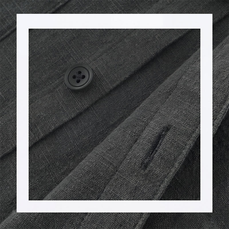 Buddha Stones Chaqueta informal minimalista de ramio liso para hombre, con botones y bolsillos, ideal para otoño. - image 8