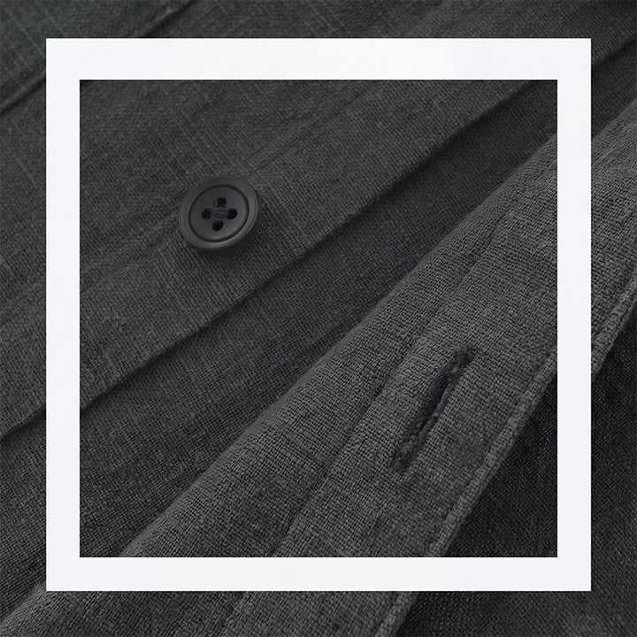 Buddha Stones Chaqueta informal minimalista de ramio liso para hombre, con botones y bolsillos, ideal para otoño. - image 8