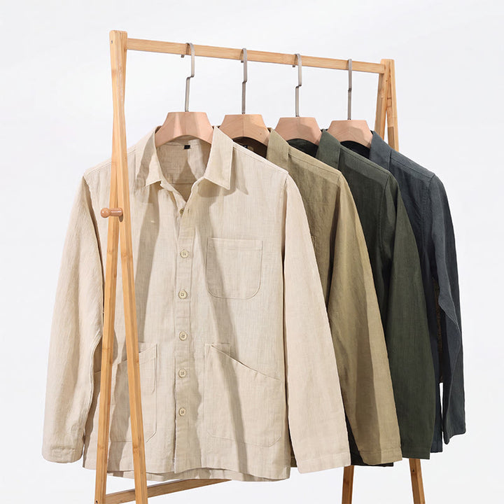 Buddha Stones Chaqueta informal minimalista de ramio liso para hombre, con botones y bolsillos, ideal para otoño. - image 21