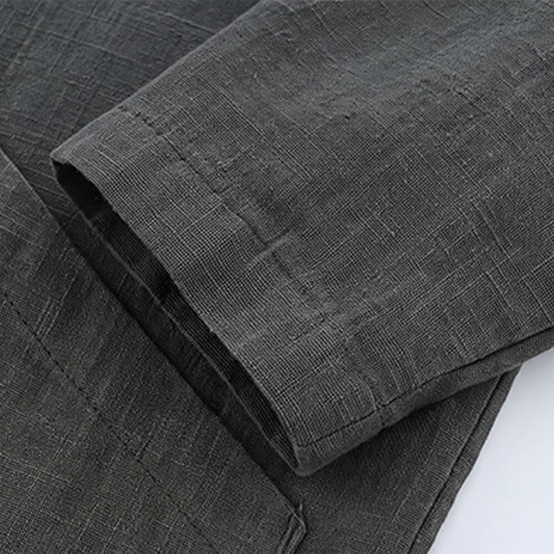 Buddha Stones Chaqueta informal minimalista de ramio liso para hombre, con botones y bolsillos, ideal para otoño. - image 11