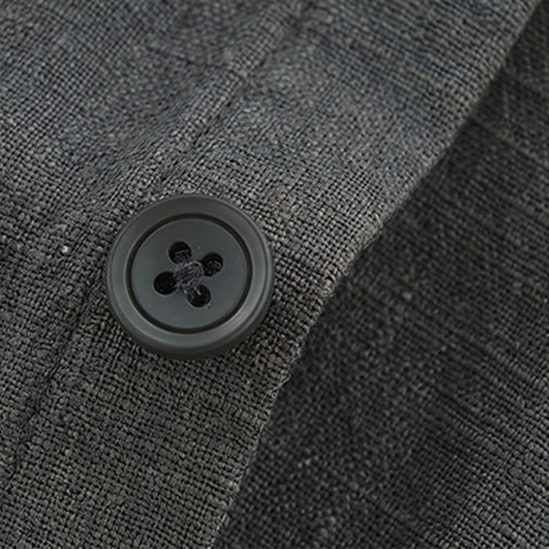 Buddha Stones Chaqueta informal minimalista de ramio liso para hombre, con botones y bolsillos, ideal para otoño. - image 9