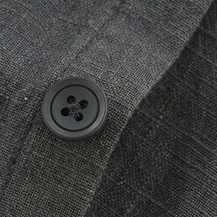 Buddha Stones Chaqueta informal minimalista de ramio liso para hombre, con botones y bolsillos, ideal para otoño. - image 9